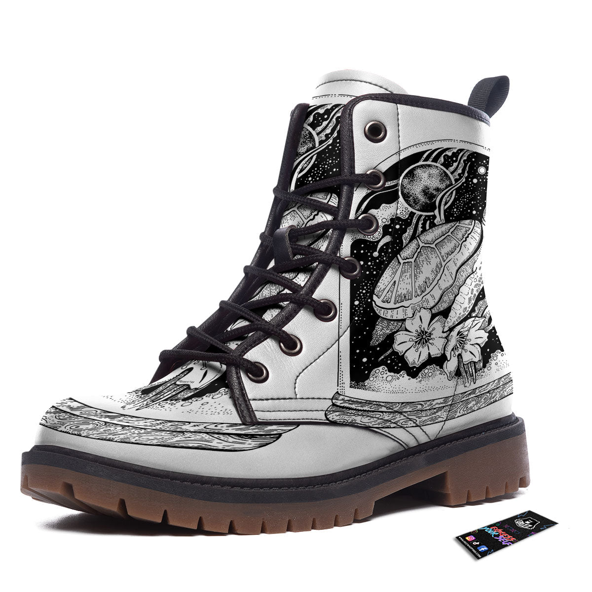 Turtle Sea Zentangle Print Work Boots-grizzshop