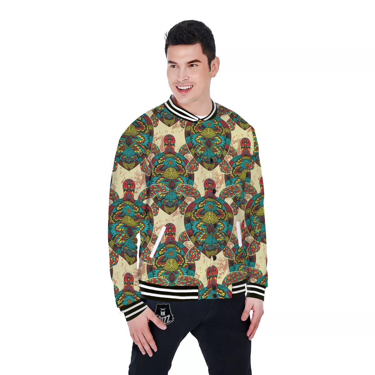 Turtle Tribal Sea Print Pattern Baseball Jacket-grizzshop