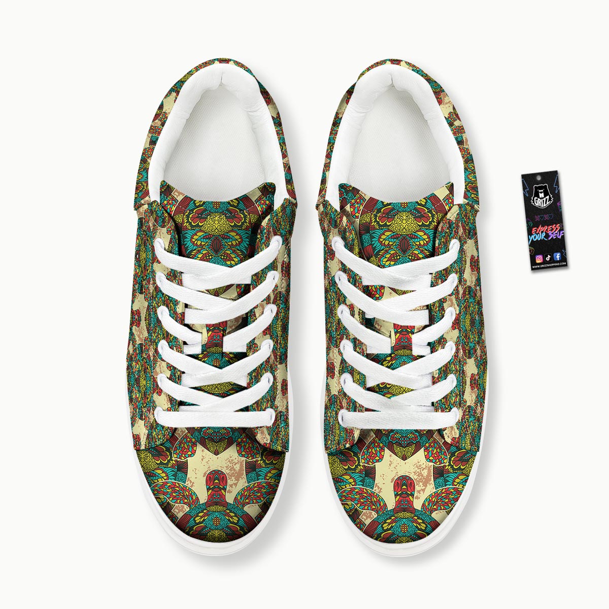 Turtle Tribal Sea Print Pattern Platform Shoes-grizzshop