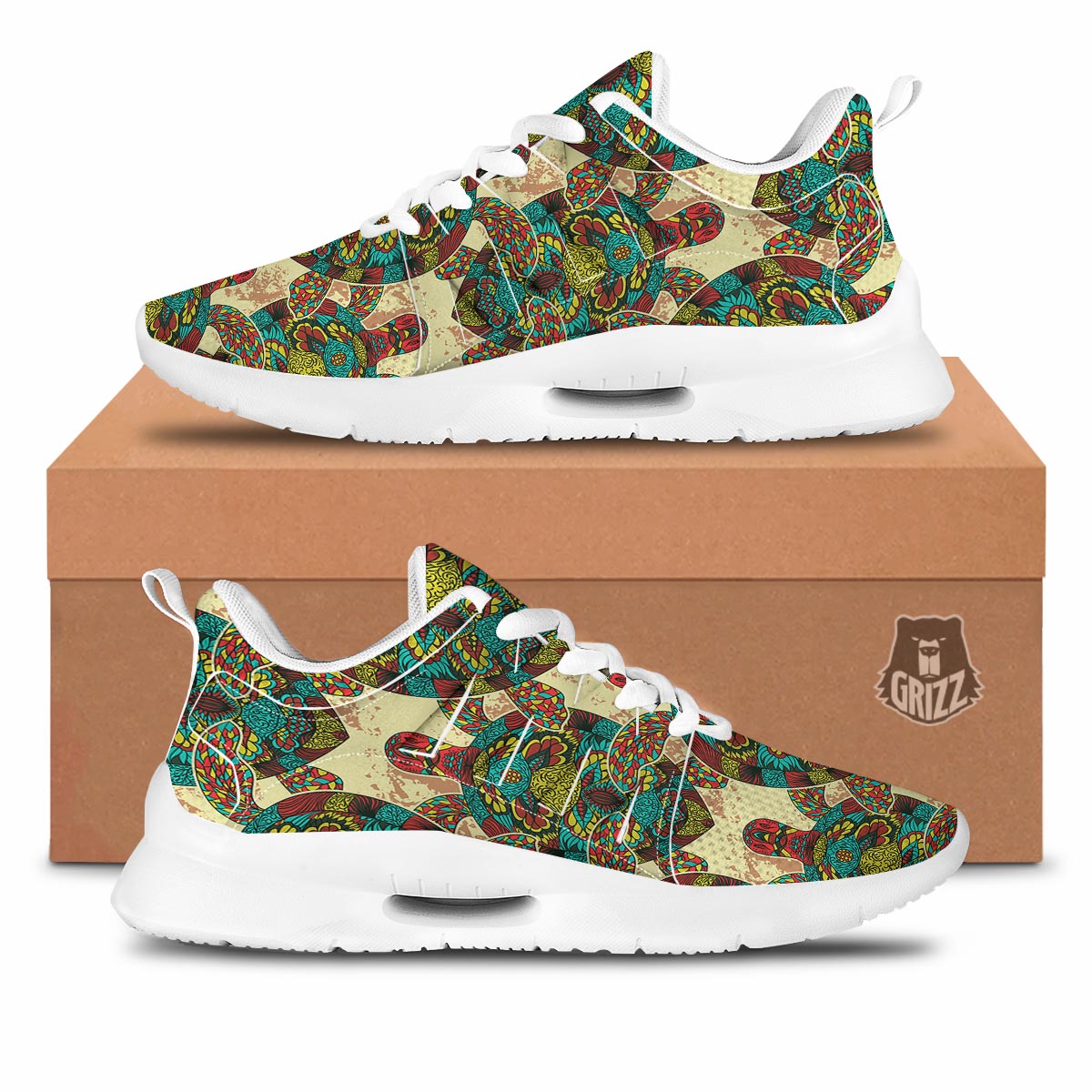 Turtle Tribal Sea Print Pattern Tennis Shoes-grizzshop
