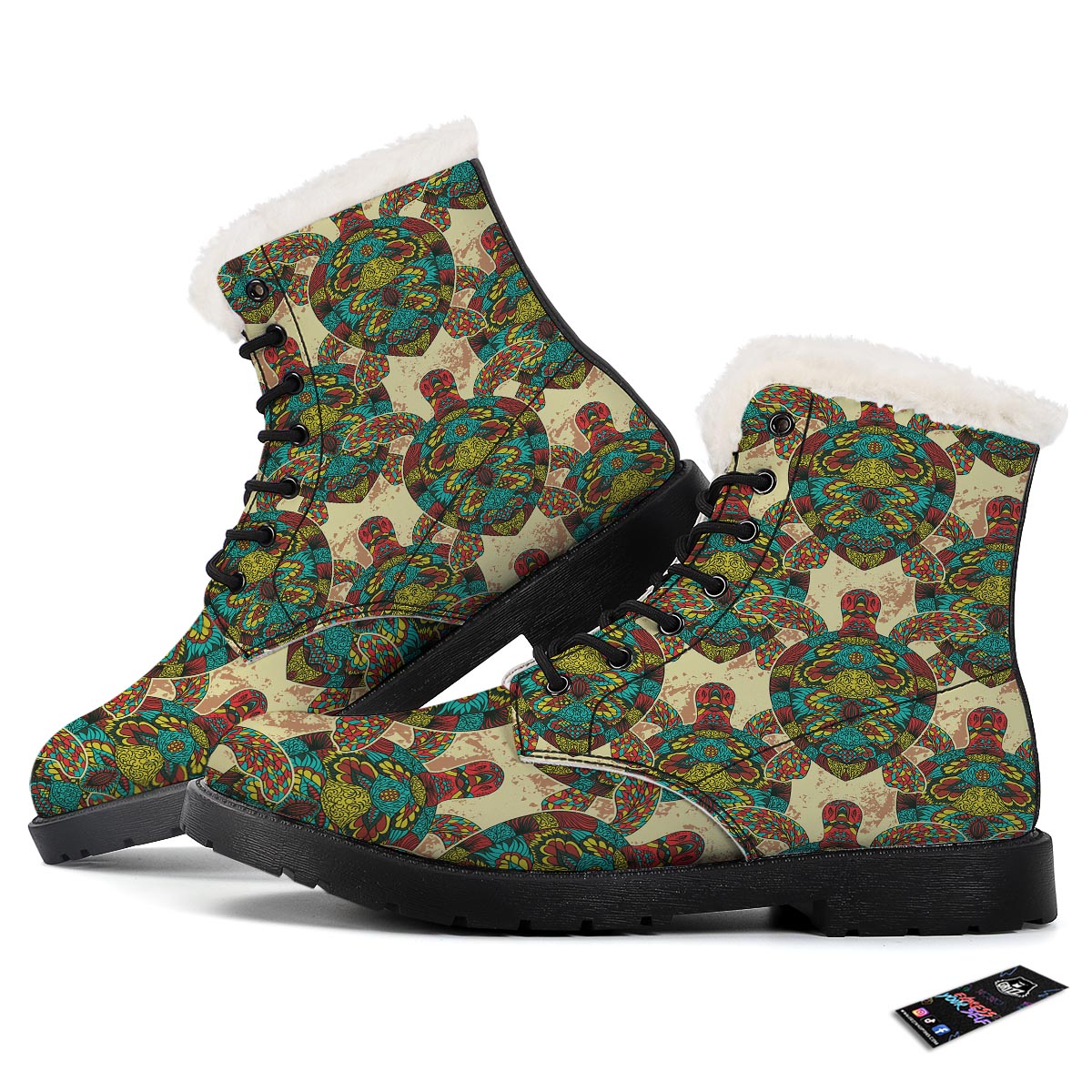 Turtle Tribal Sea Print Pattern Winter Boots-grizzshop