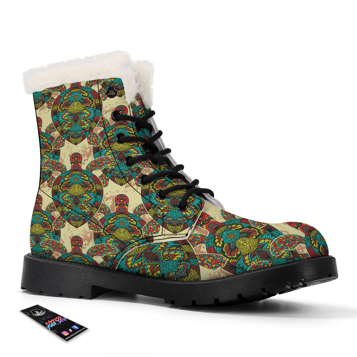 Turtle Tribal Sea Print Pattern Winter Boots-grizzshop