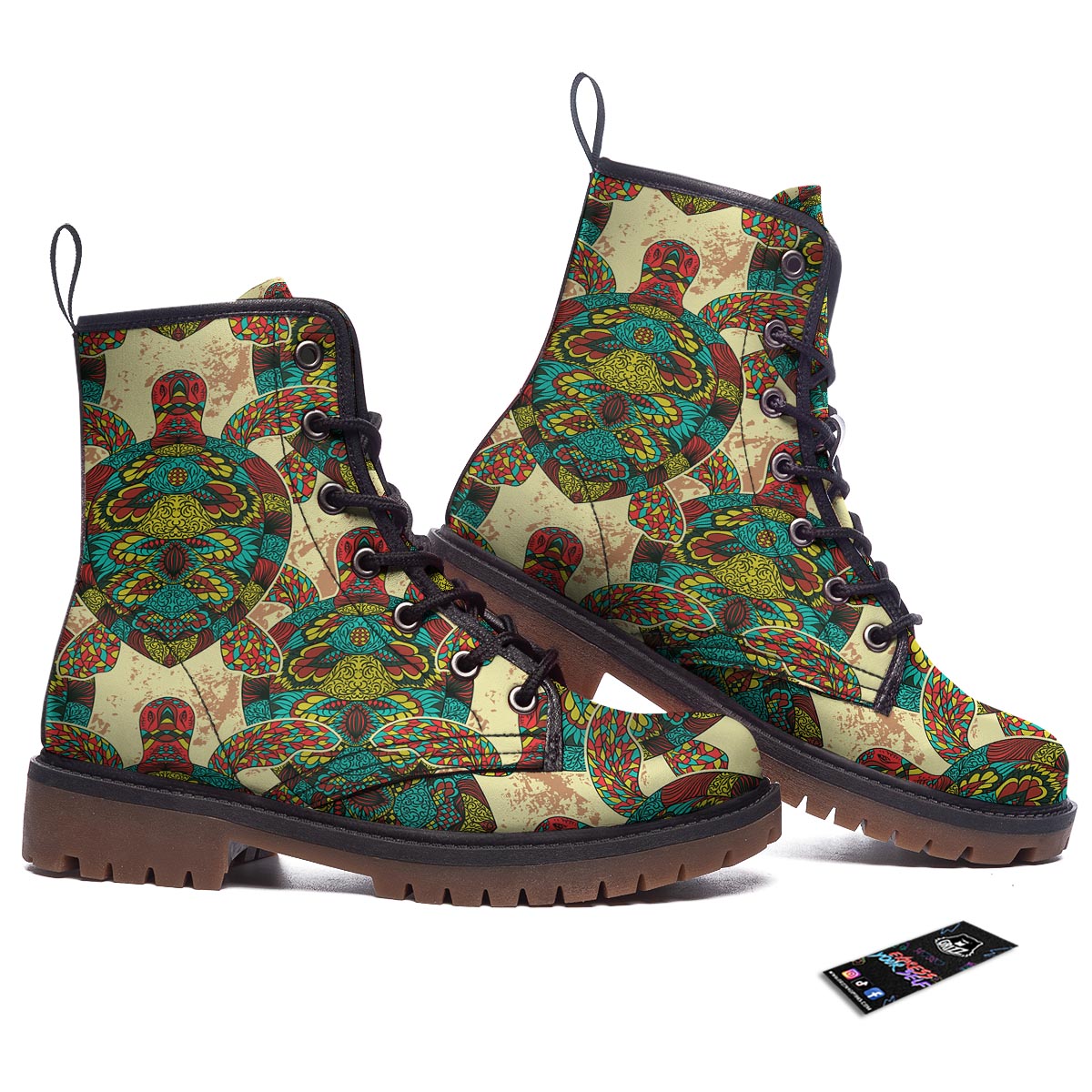 Turtle Tribal Sea Print Pattern Work Boots-grizzshop