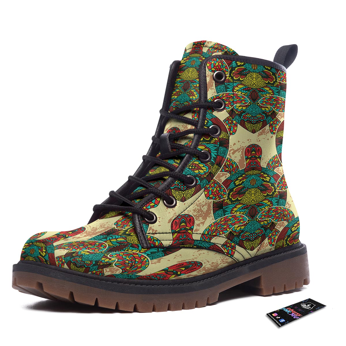 Turtle Tribal Sea Print Pattern Work Boots-grizzshop