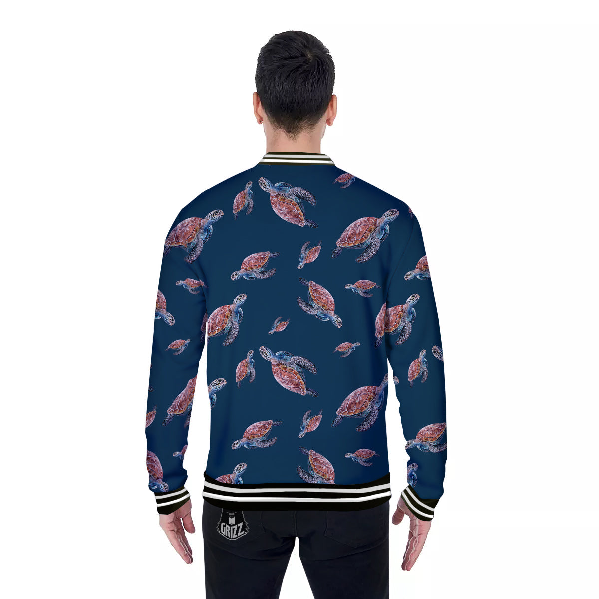 Turtle Watercolor Print Pattern Baseball Jacket-grizzshop