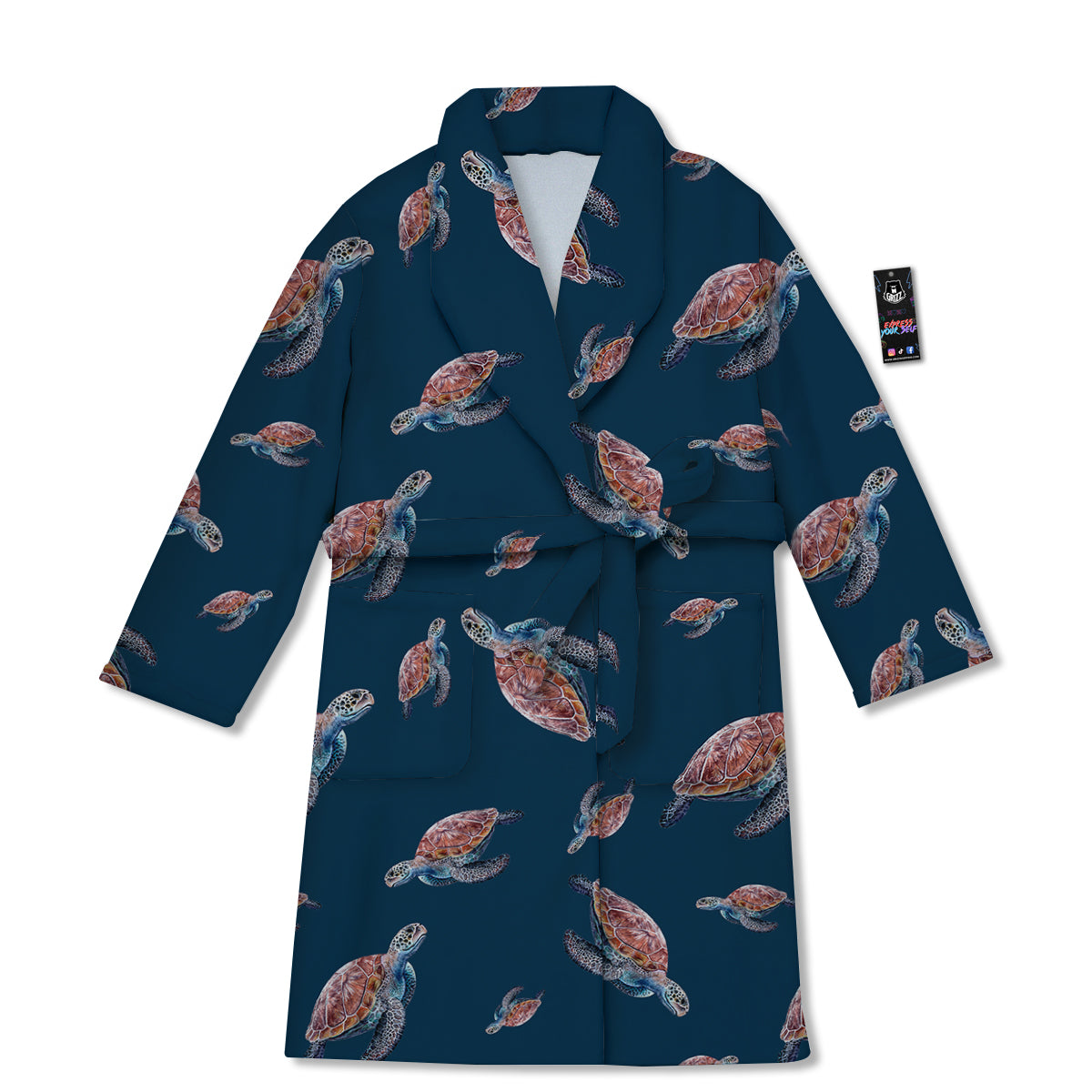 Turtle Watercolor Print Pattern Bathrobe-grizzshop