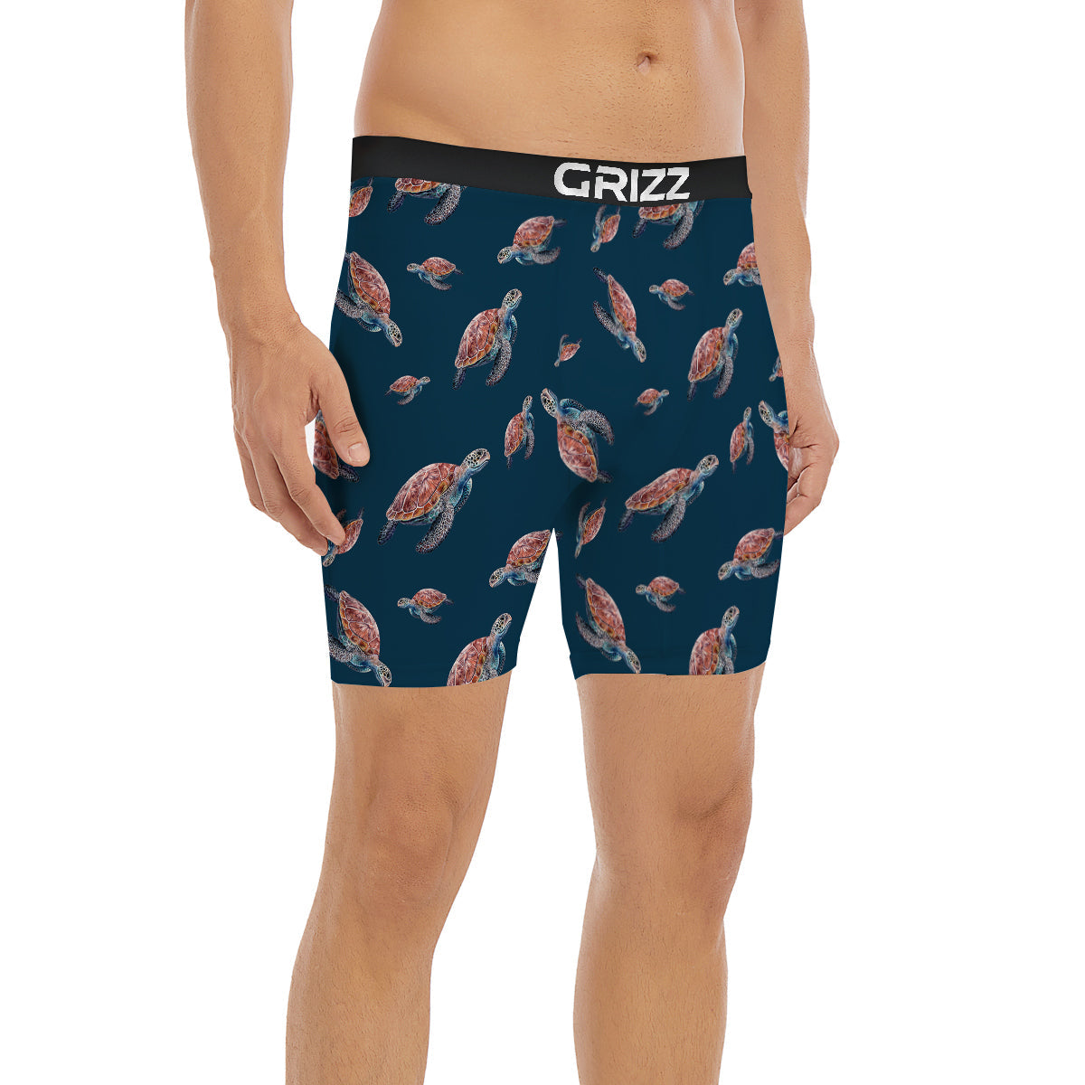 Turtle Watercolor Print Pattern Boxer Briefs-grizzshop