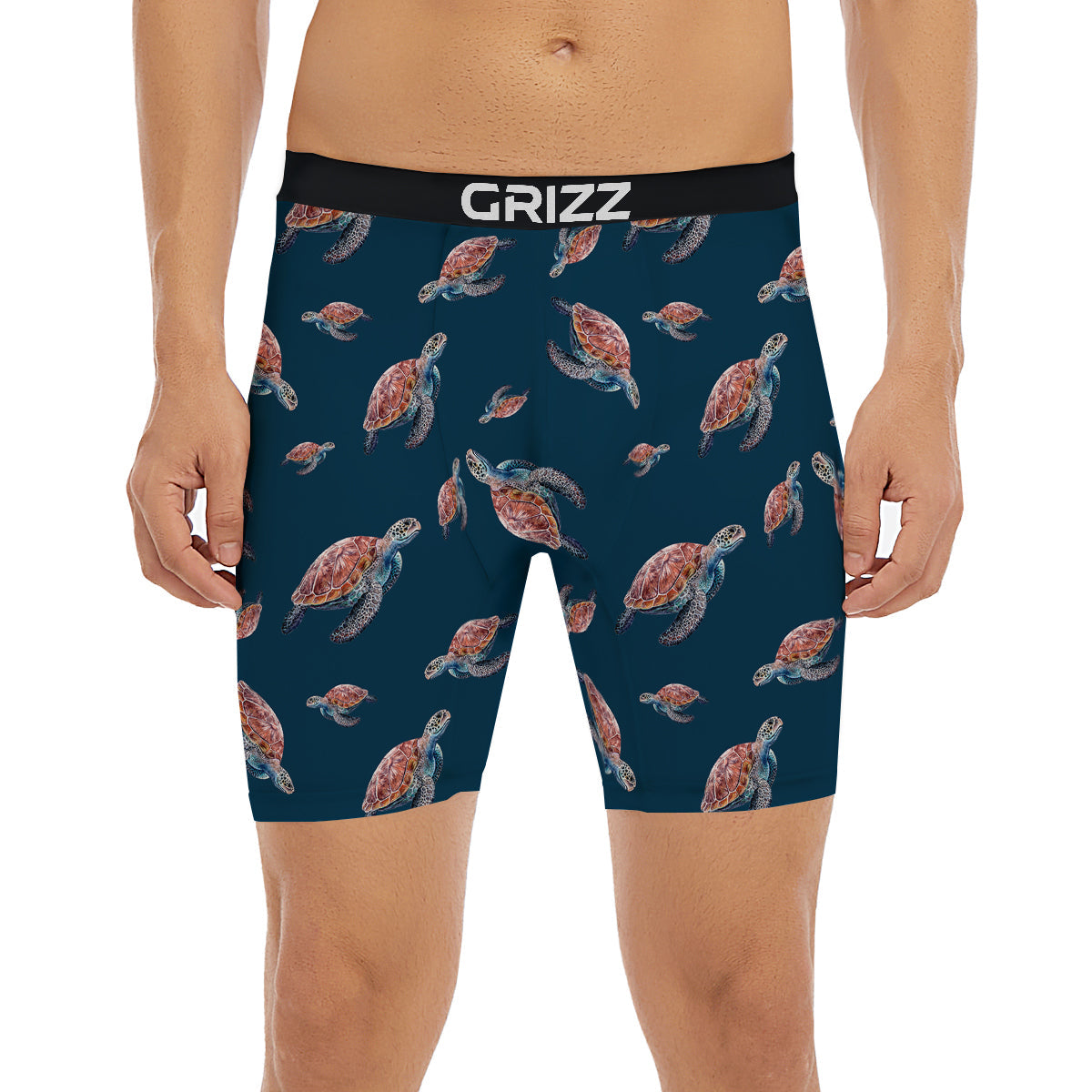 Turtle Watercolor Print Pattern Boxer Briefs-grizzshop