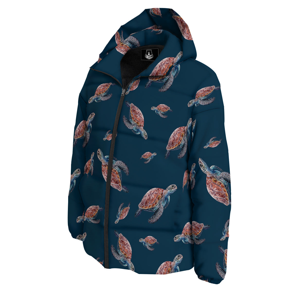 Turtle Watercolor Print Pattern Down Jacket-grizzshop