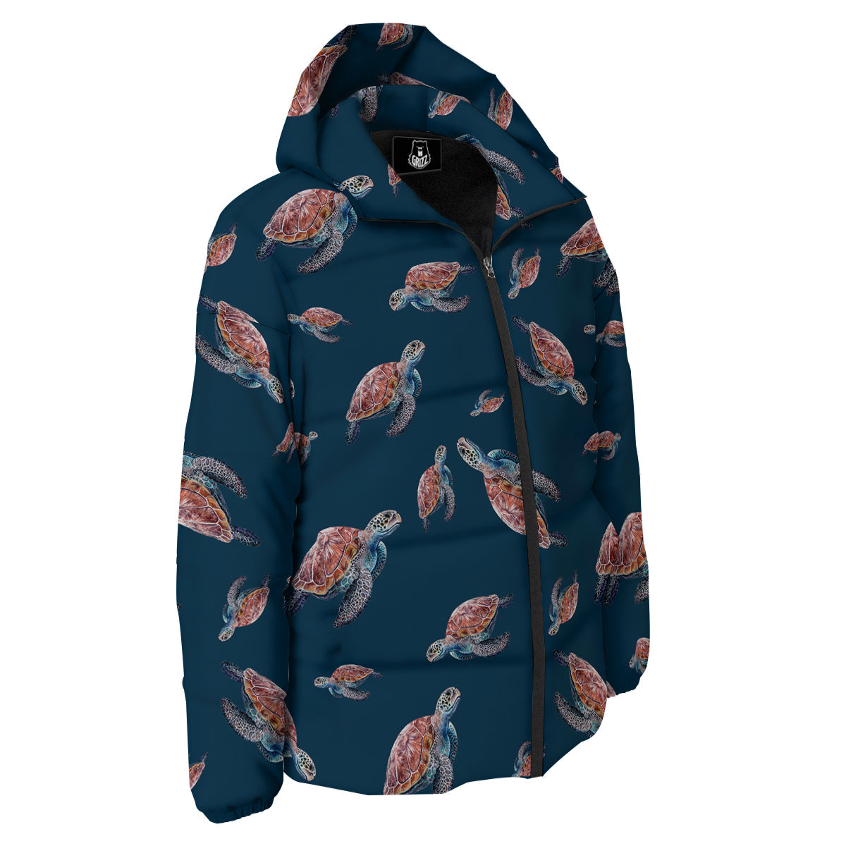 Turtle Watercolor Print Pattern Down Jacket-grizzshop