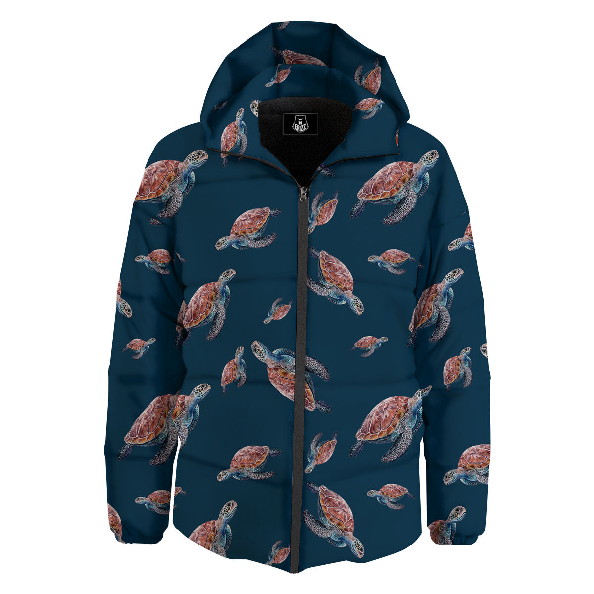 Turtle Watercolor Print Pattern Down Jacket-grizzshop