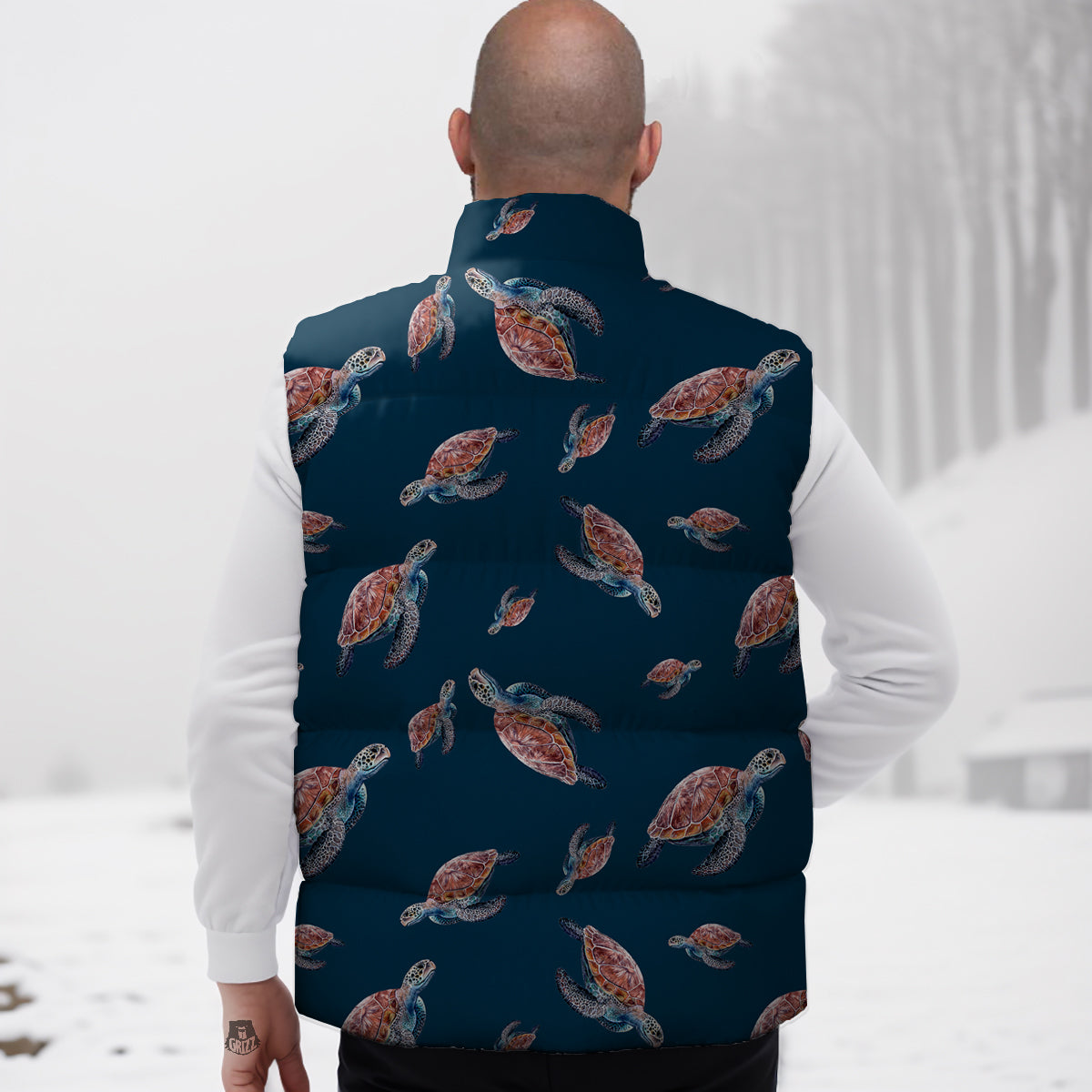 Turtle Watercolor Print Pattern Down Vest-grizzshop