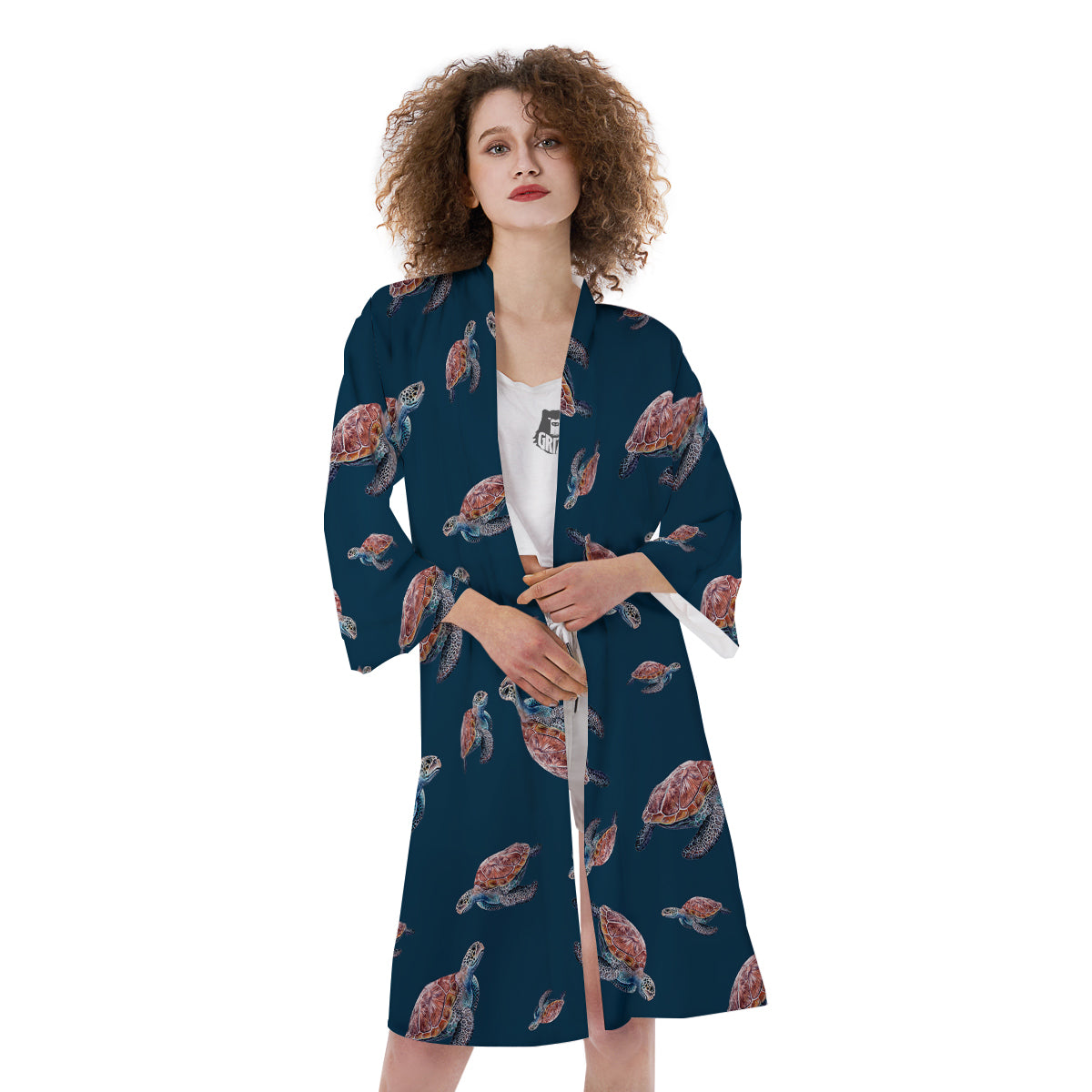 Turtle Watercolor Print Pattern Kimono-grizzshop