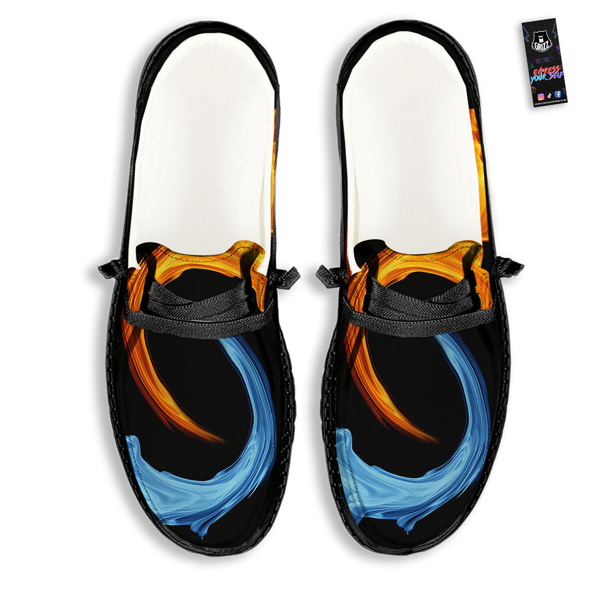 Twin Flame Blue And Red Print Black Loafers-grizzshop
