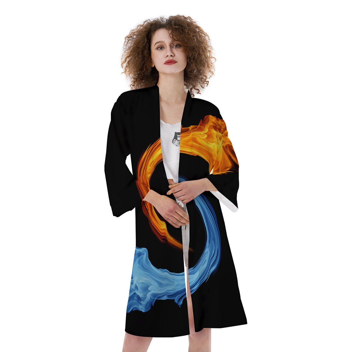 Twin Flame Blue And Red Print Kimono-grizzshop