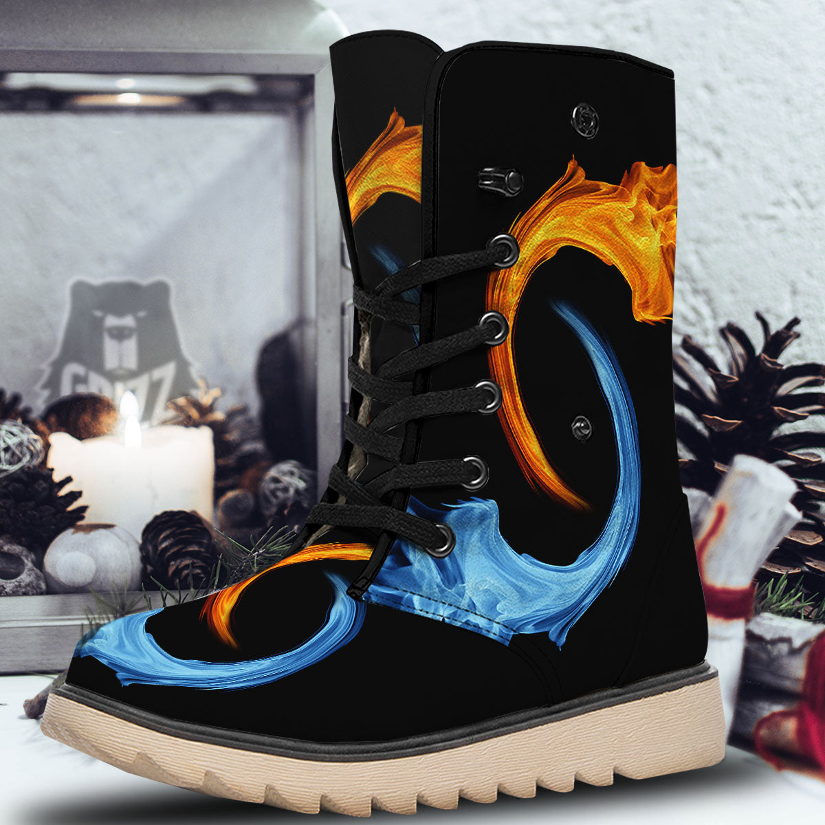 Twin Flame Blue And Red Print Snow Boots-grizzshop