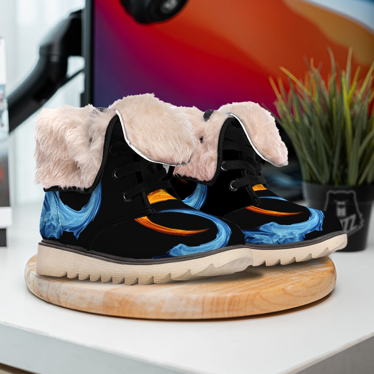 Twin Flame Blue And Red Print Snow Boots-grizzshop