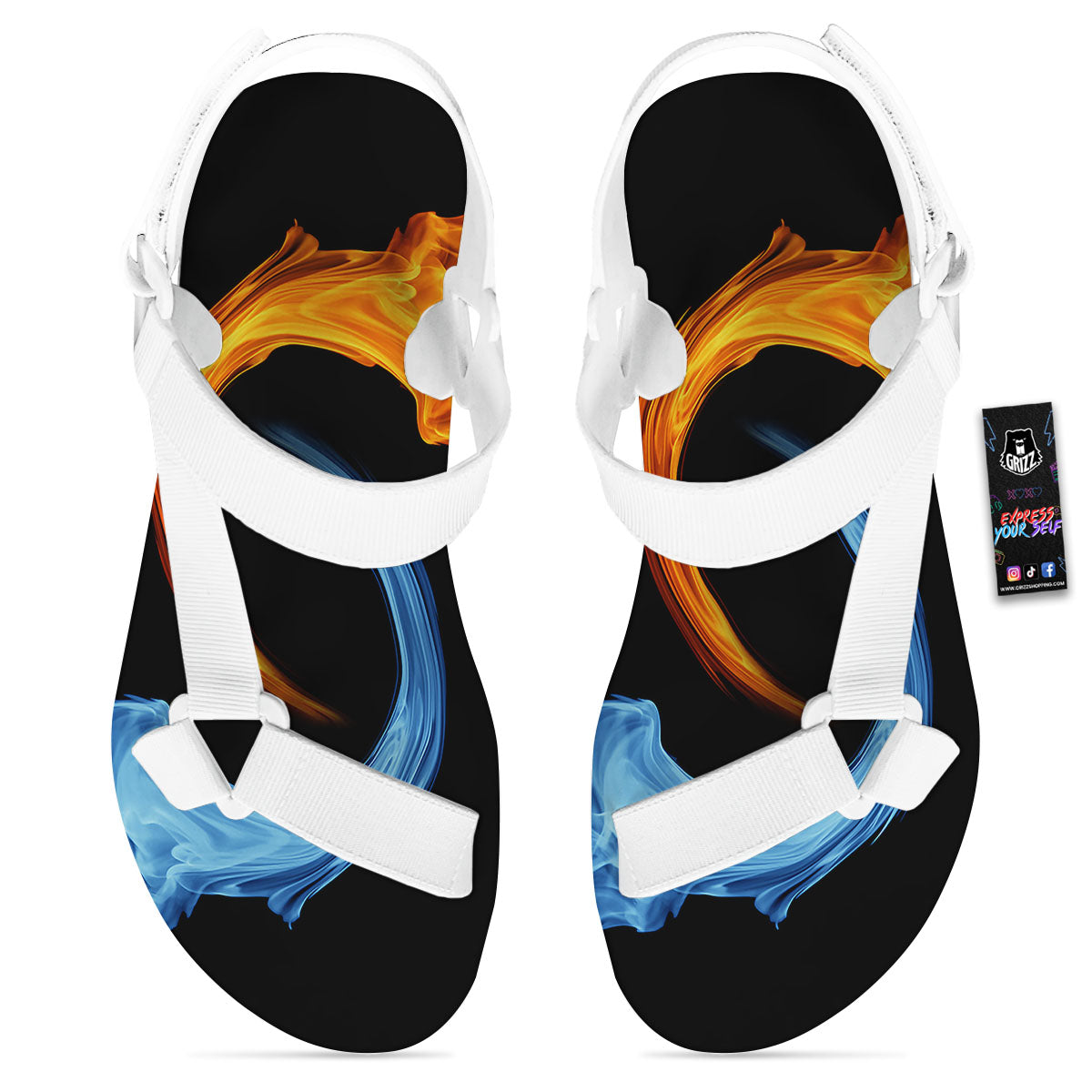 Twin Flame Blue And Red Print White Open Toe Sandals-grizzshop
