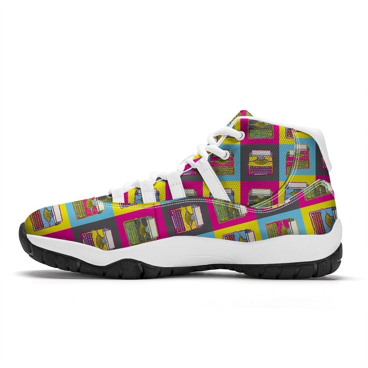 Typewriter Pattern Print White Bball Shoes-grizzshop