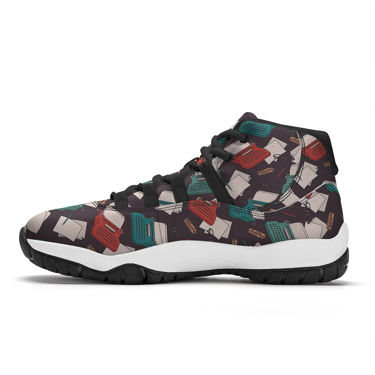 Typewriter Print Pattern Black Bball Shoes-grizzshop