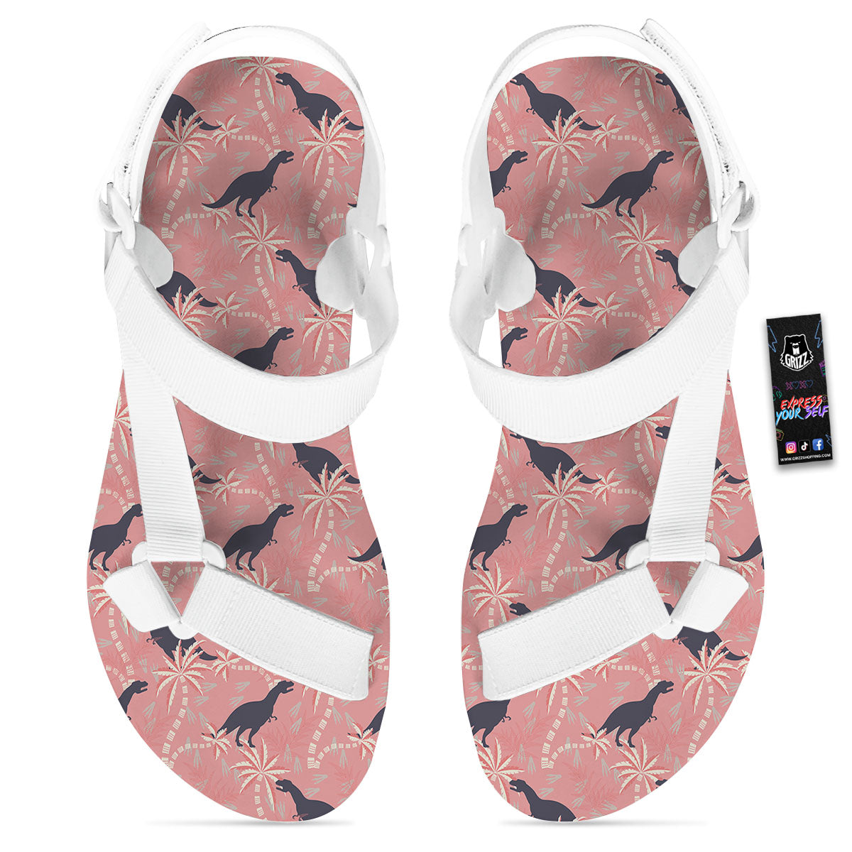 Tyrannosaurus Fossil Print Pattern White Open Toe Sandals-grizzshop