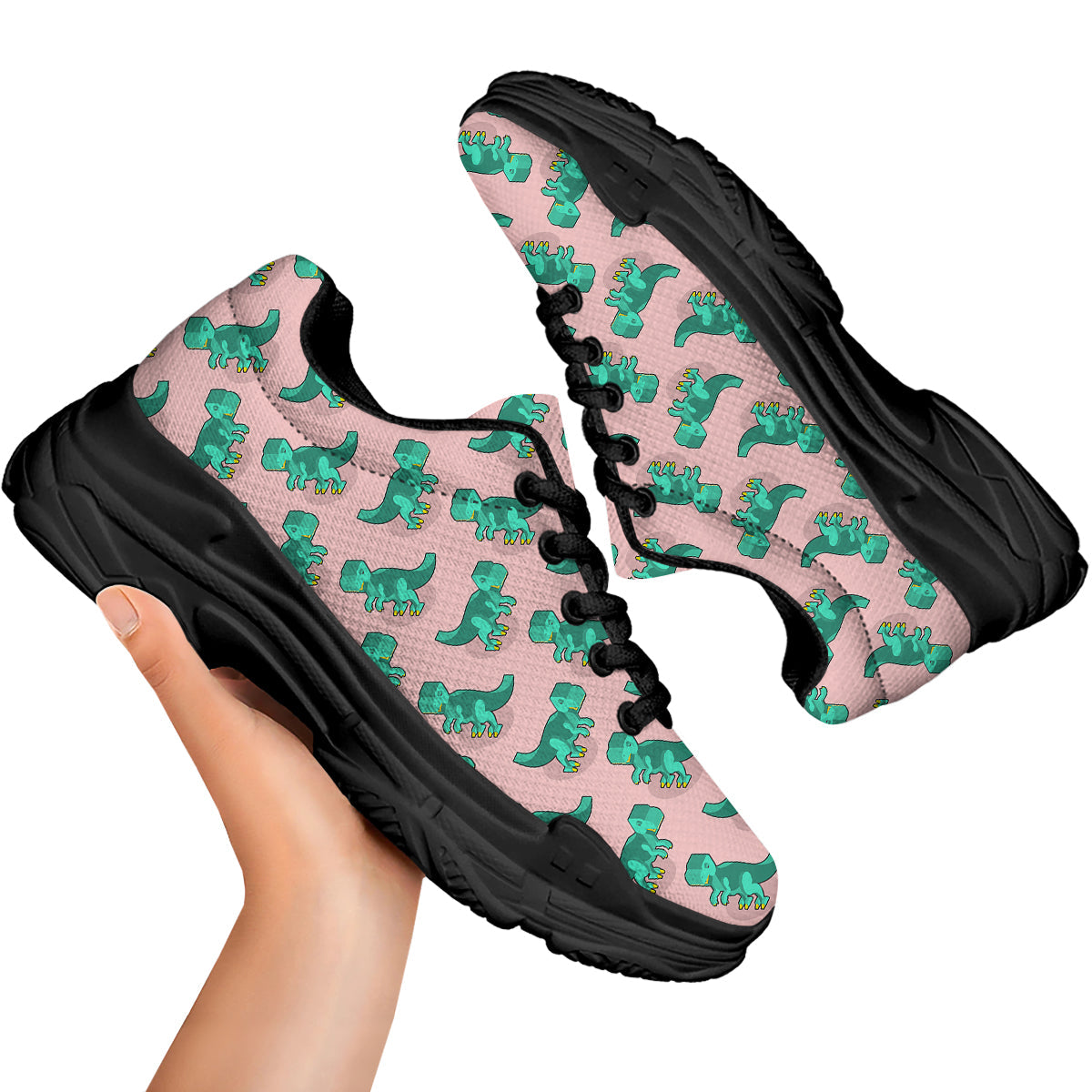 Tyrannosaurus Isometric Print Pattern Black Chunky Shoes-grizzshop