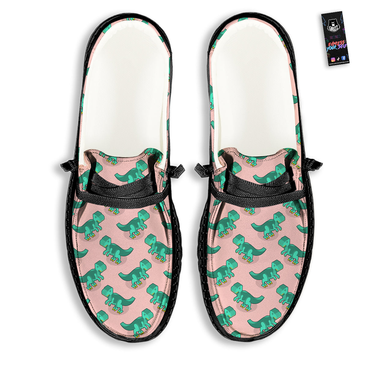 Tyrannosaurus Isometric Print Pattern Black Loafers-grizzshop