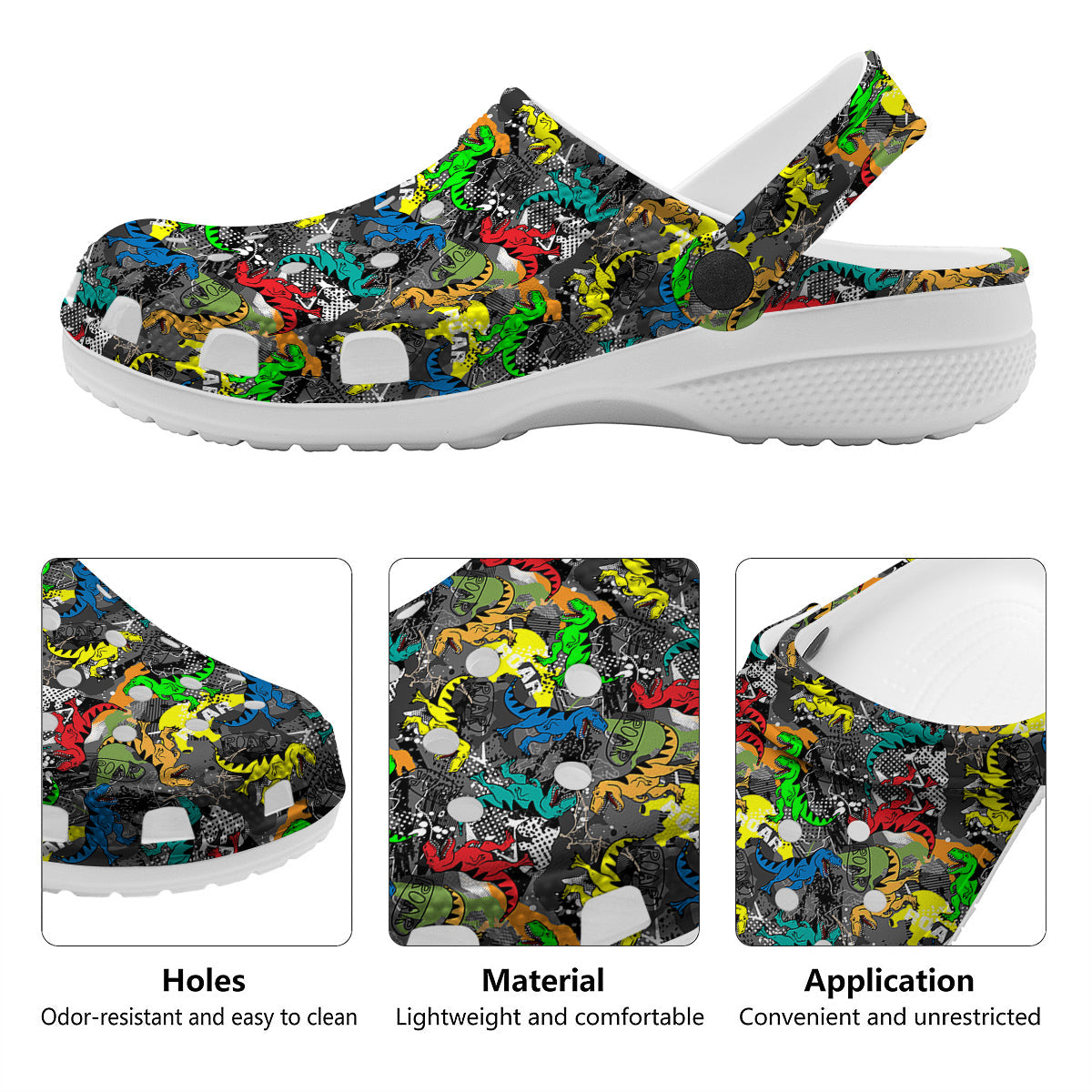 Tyrannosaurus Rex Colorful Print Clog-grizzshop