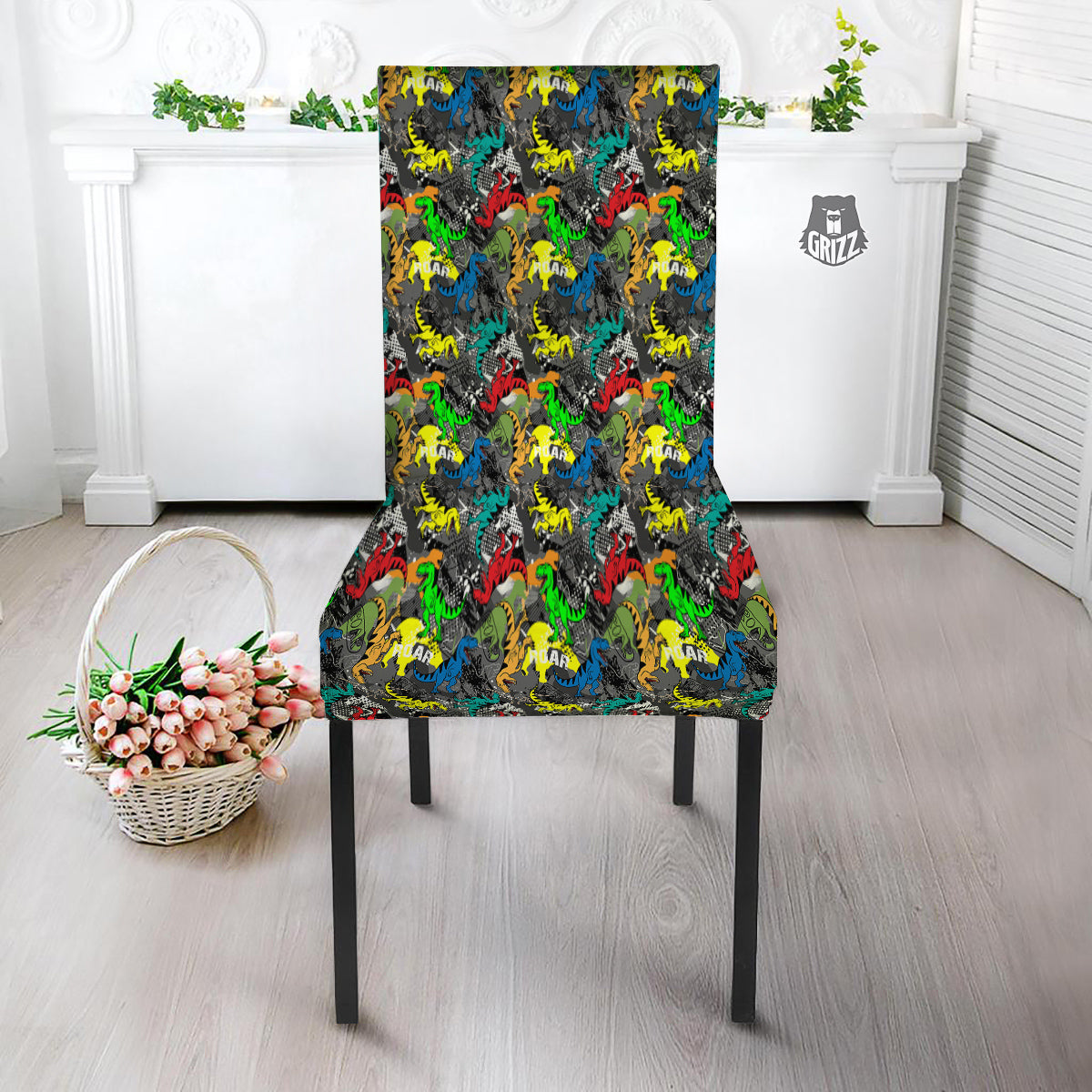 Tyrannosaurus Rex Colorful Print Dining Chair Slipcover-grizzshop