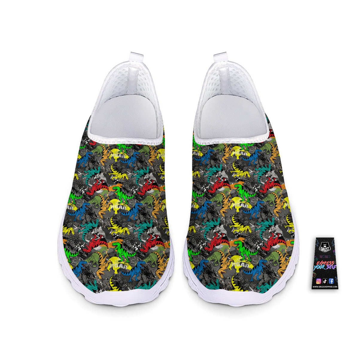 Tyrannosaurus Rex Colorful Print Nurse Shoes-grizzshop
