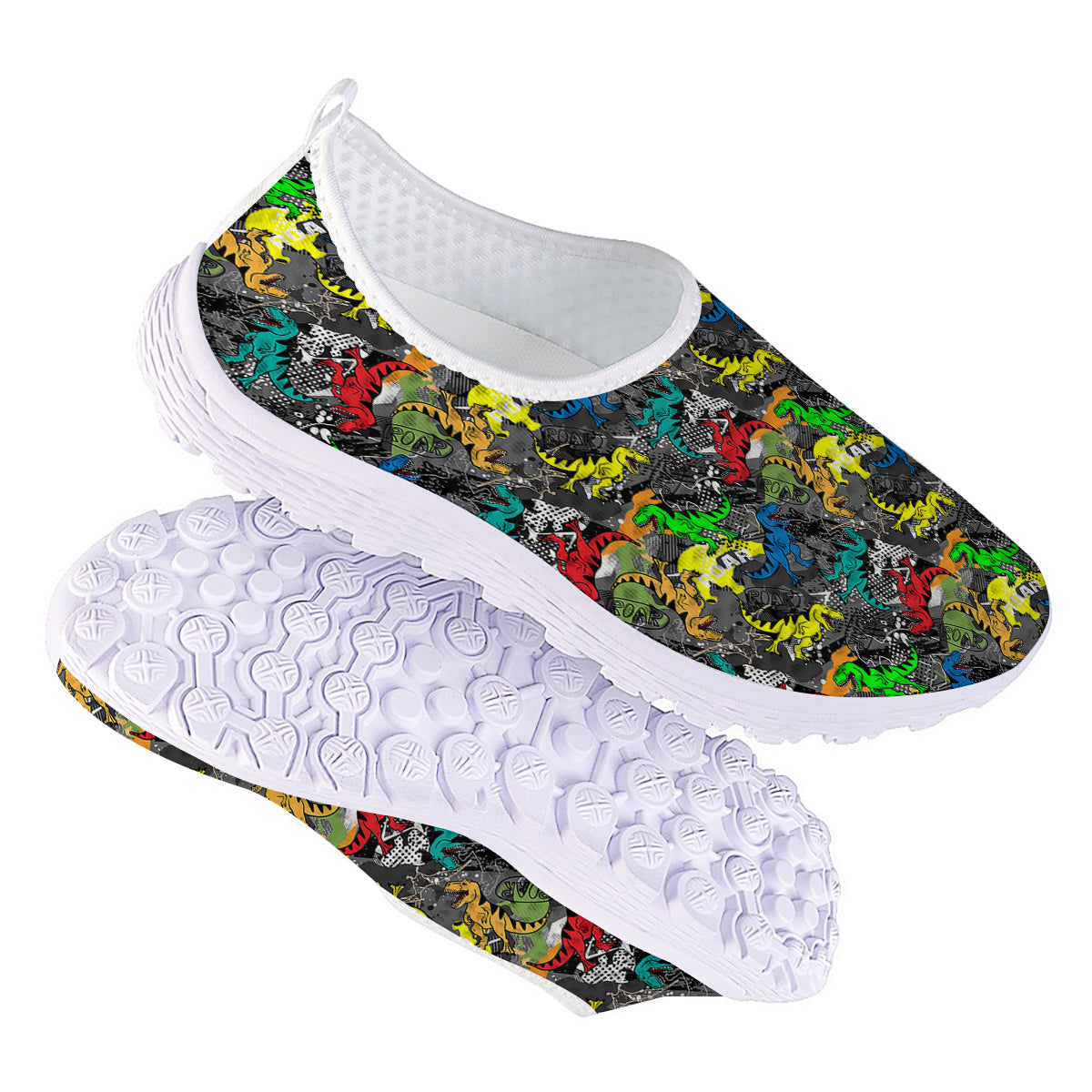 Tyrannosaurus Rex Colorful Print Nurse Shoes-grizzshop