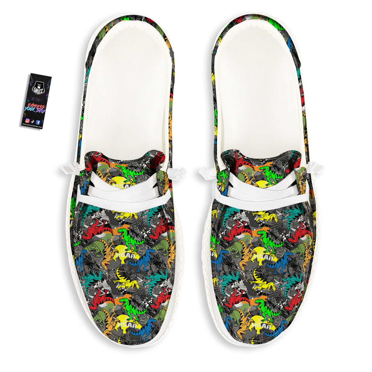 Tyrannosaurus Rex Colorful Print White Loafers-grizzshop