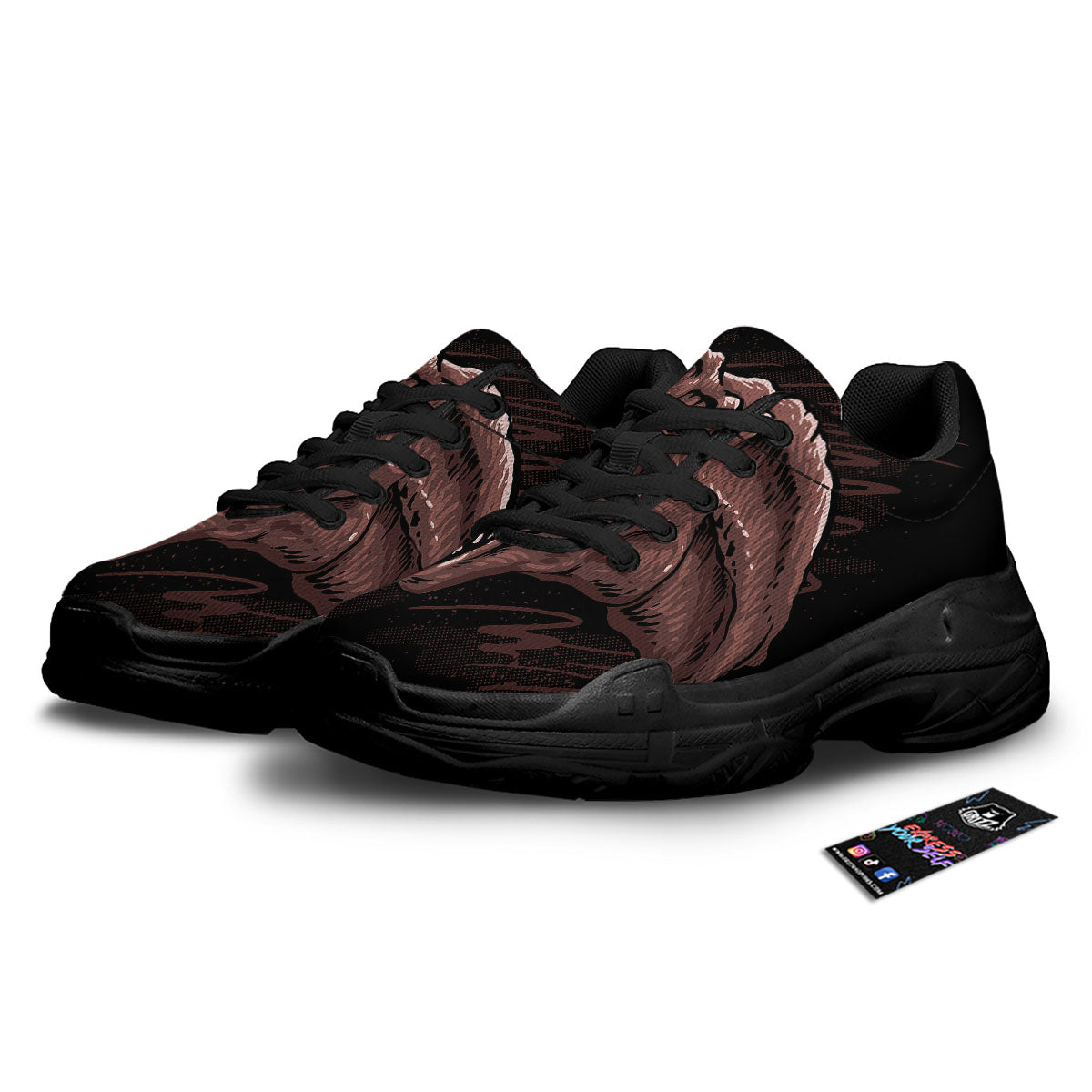 Tyrannosaurus Rex Head Print Black Chunky Shoes-grizzshop