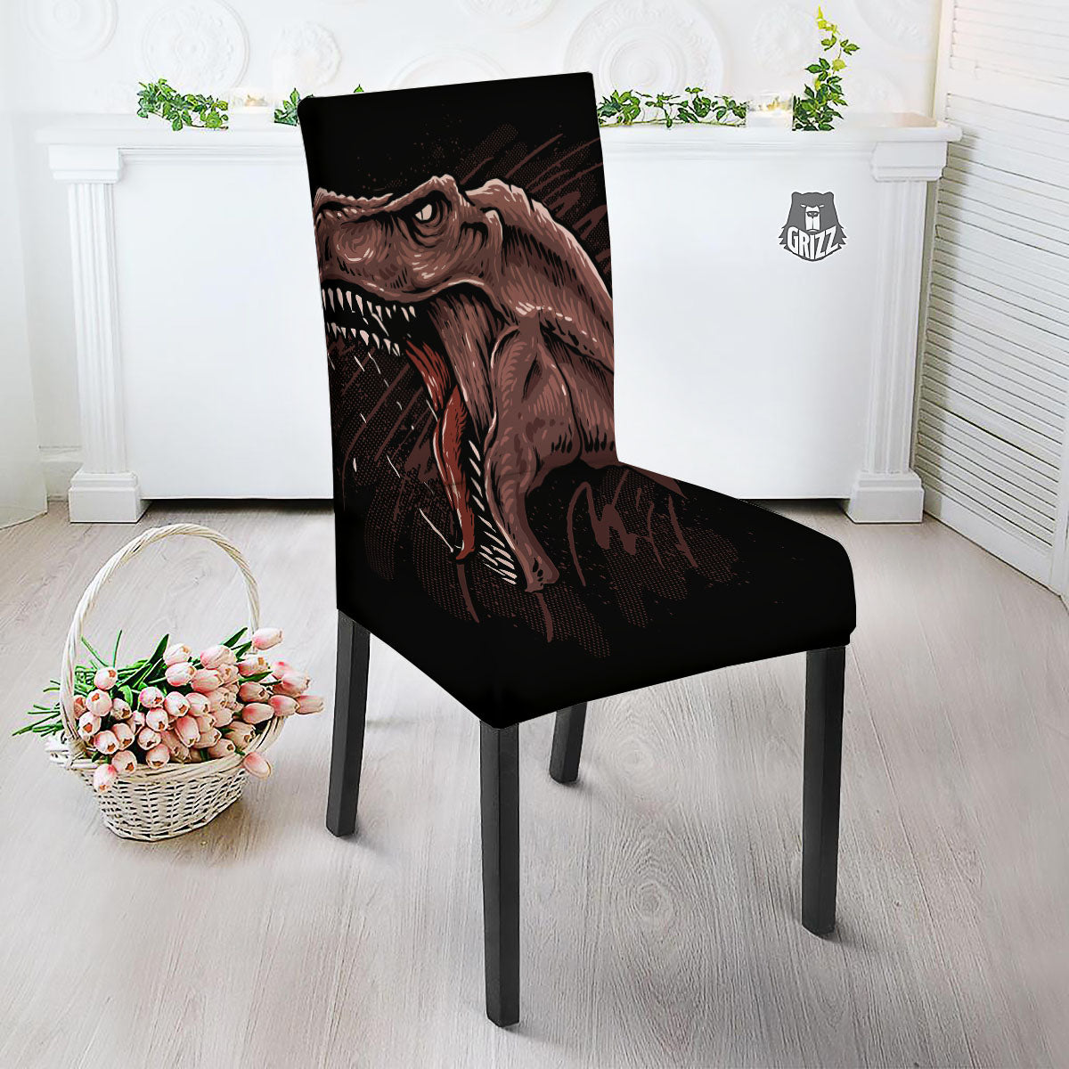 Tyrannosaurus Rex Head Print Dining Chair Slipcover-grizzshop