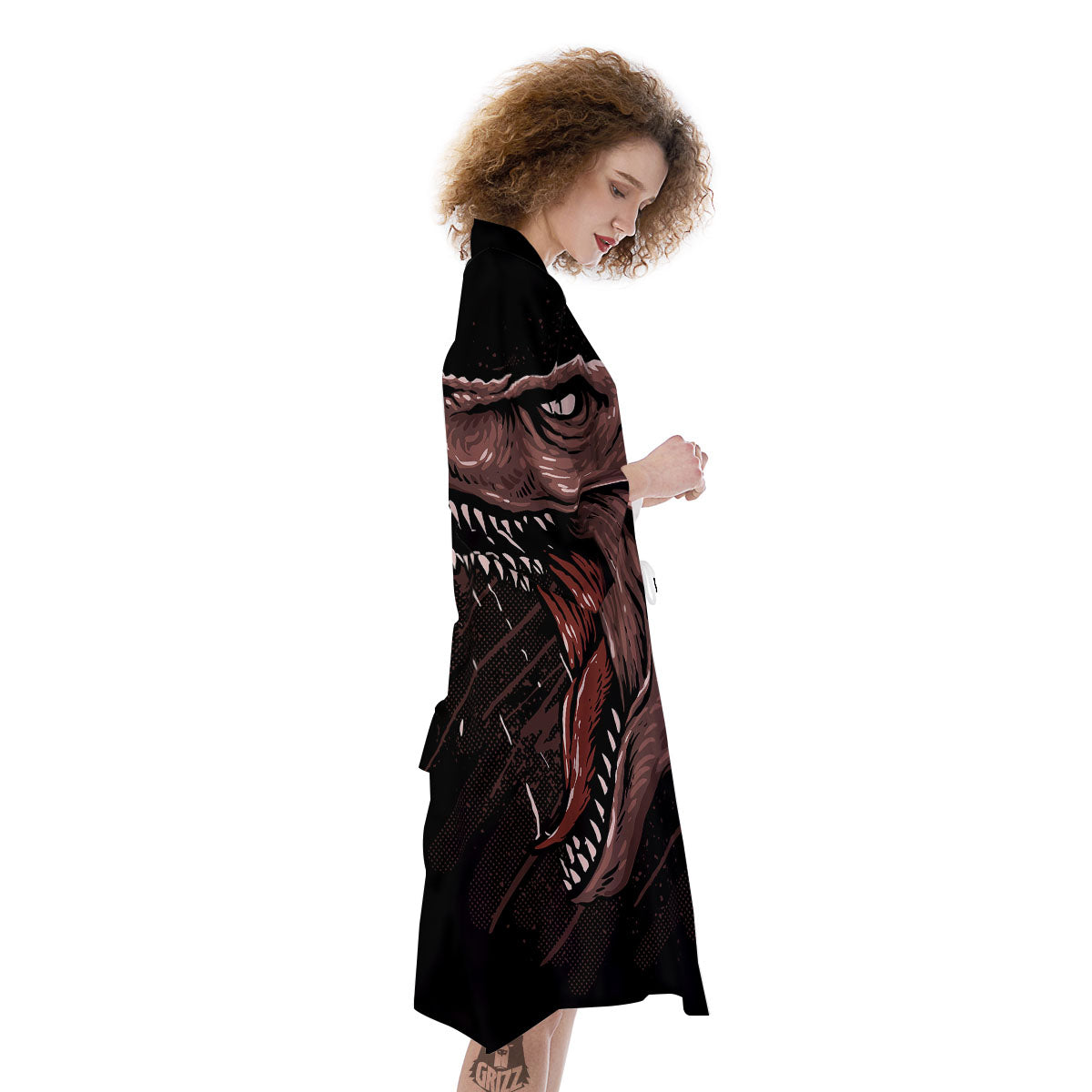 Tyrannosaurus Rex Head Print Kimono-grizzshop