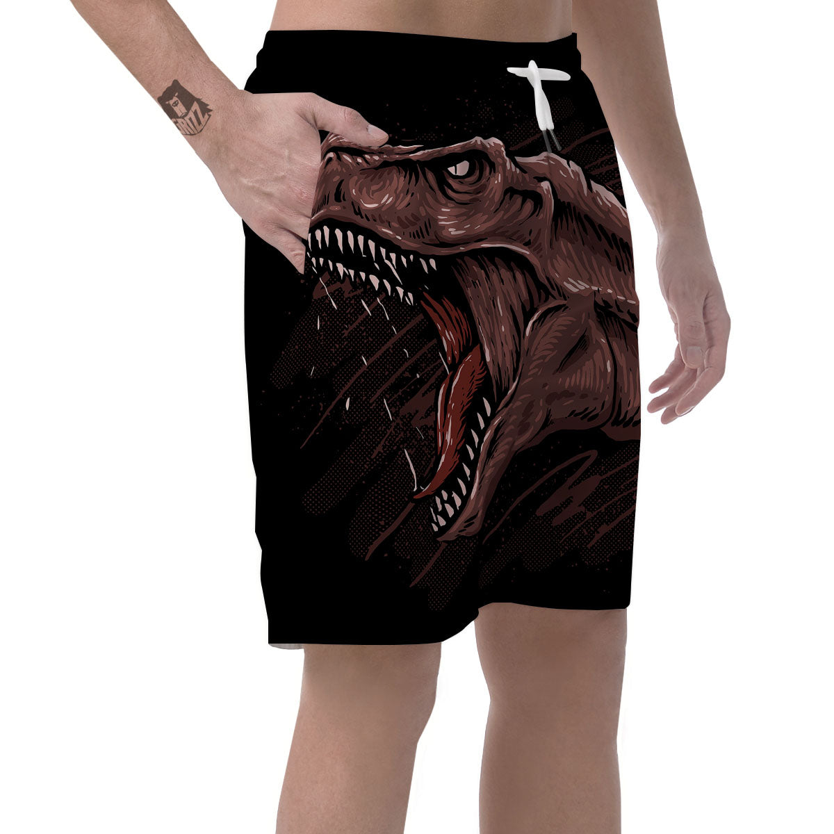 Tyrannosaurus Rex Head Print Men's Shorts-grizzshop