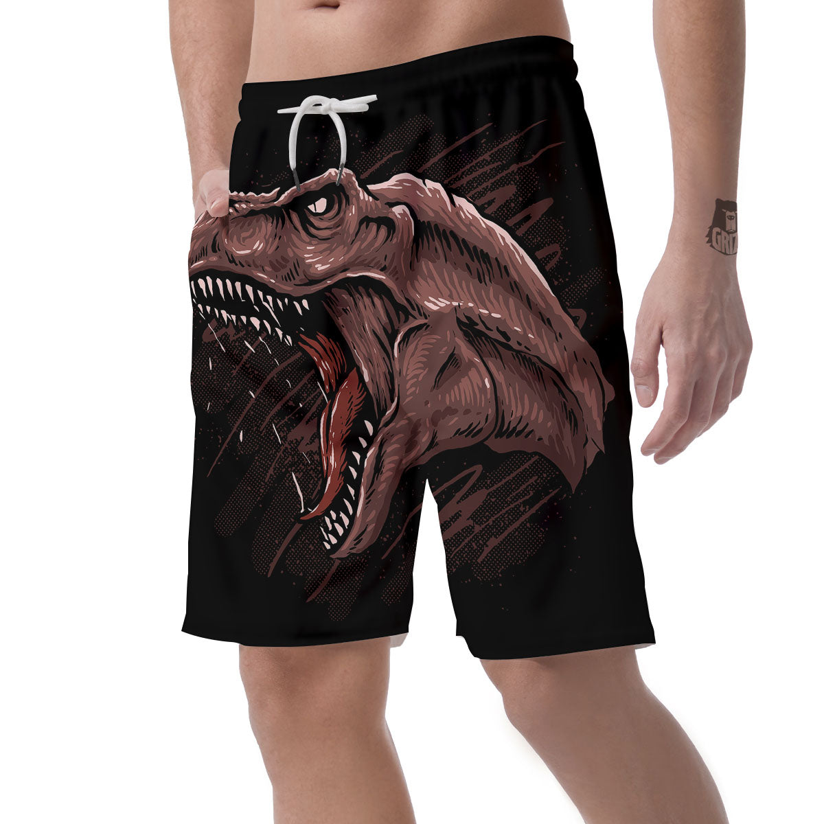 Tyrannosaurus Rex Head Print Men's Shorts-grizzshop