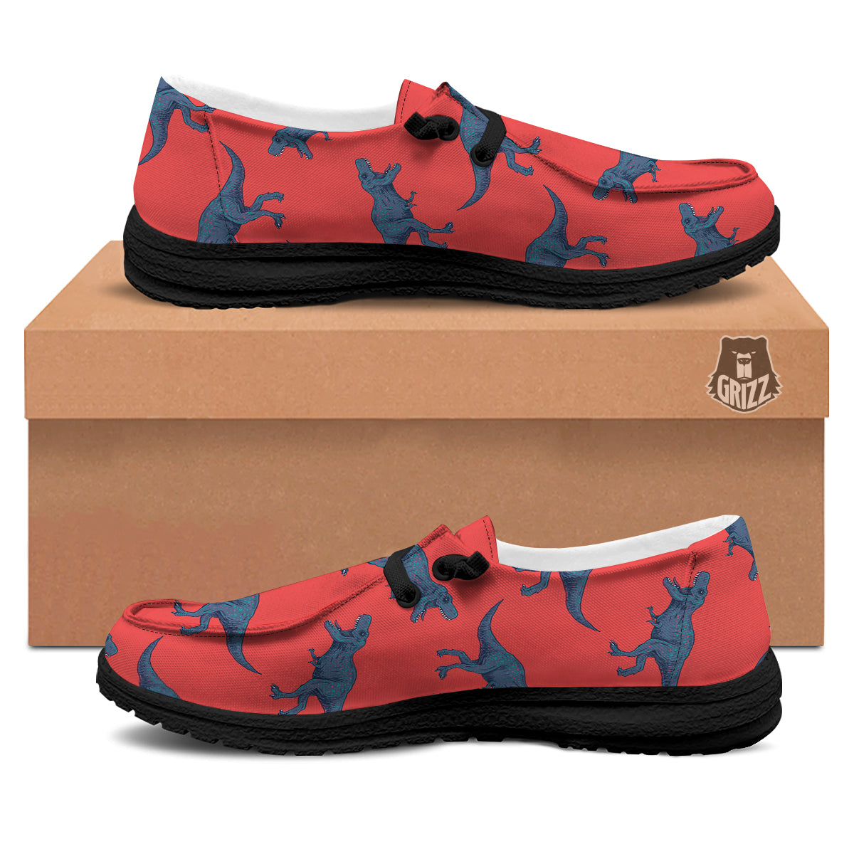 Tyrannosaurus Rex Print Pattern Black Loafers-grizzshop
