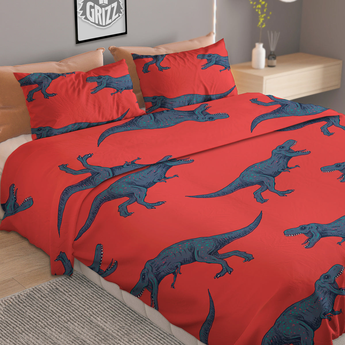 Tyrannosaurus Rex Print Pattern Duvet Cover Bedding Set