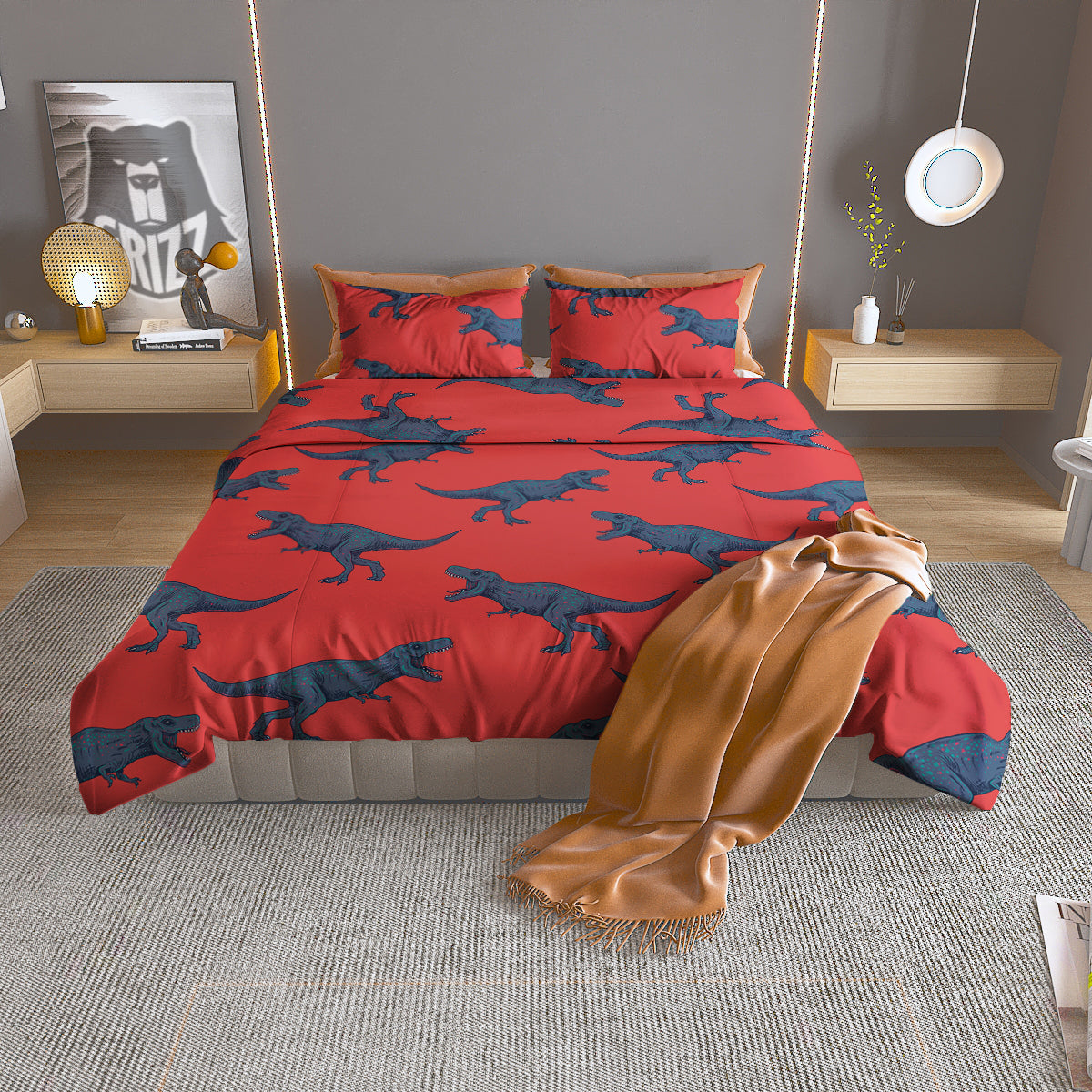 Tyrannosaurus Rex Print Pattern Duvet Cover Bedding Set