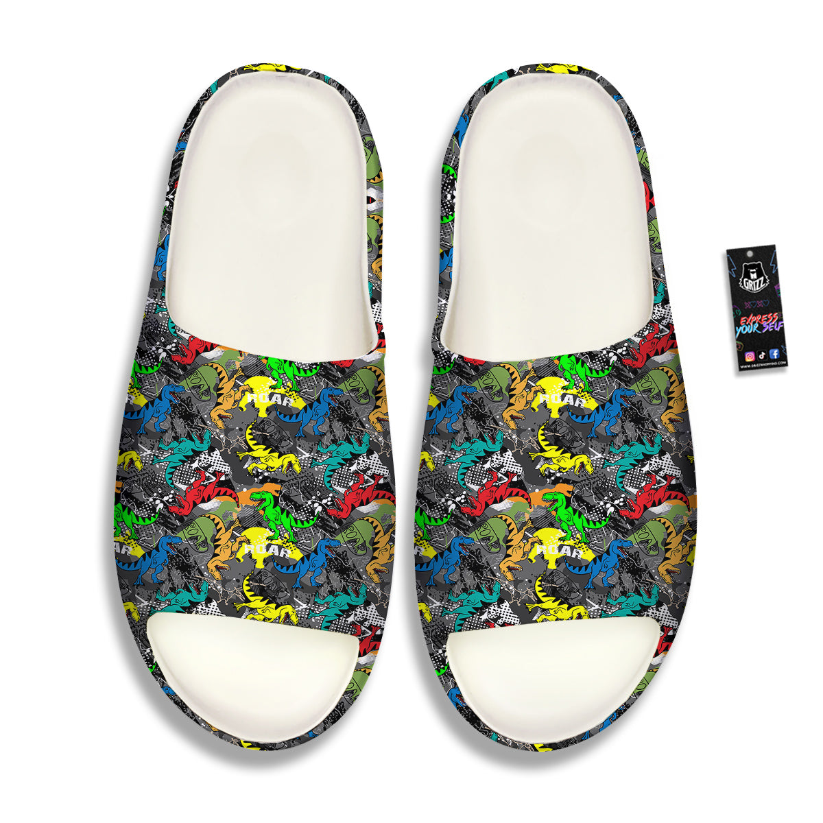 Tyrannosaurus Rex Colorful Print Sandals-grizzshop