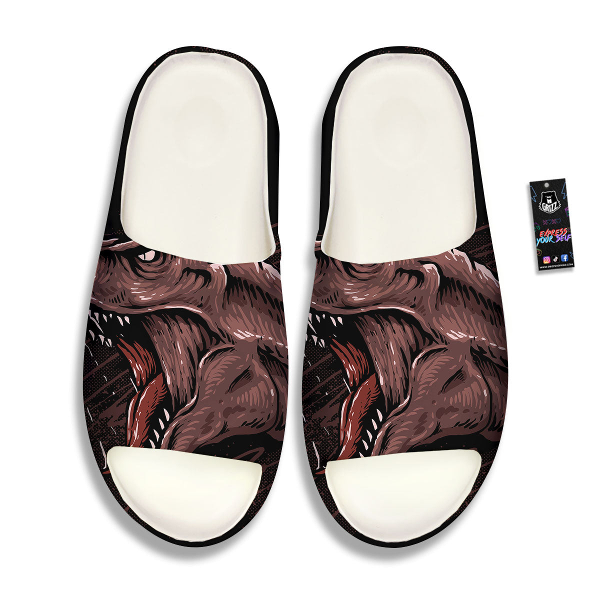 Tyrannosaurus Rex Head Print Sandals-grizzshop