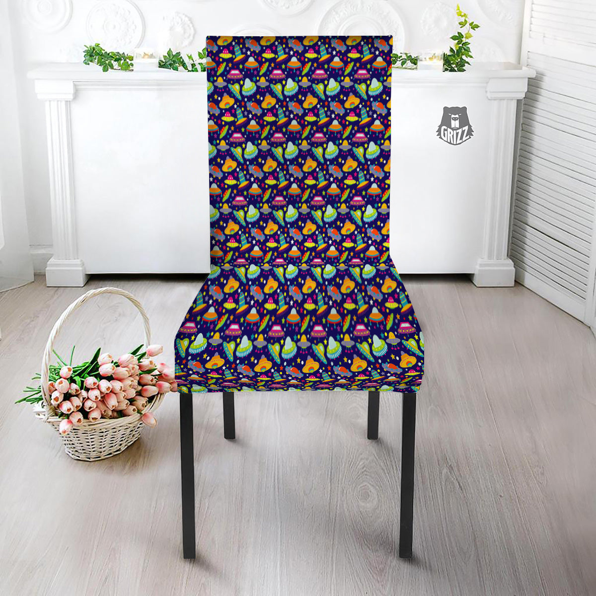 UFO Colorful Print Pattern Dining Chair Slipcover-grizzshop