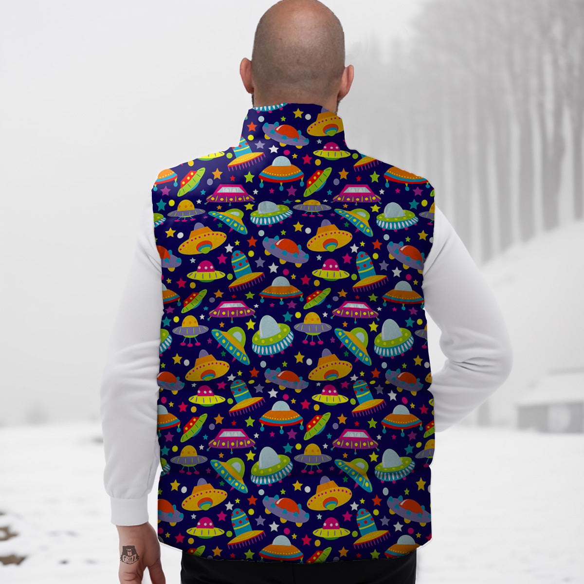UFO Colorful Print Pattern Down Vest-grizzshop