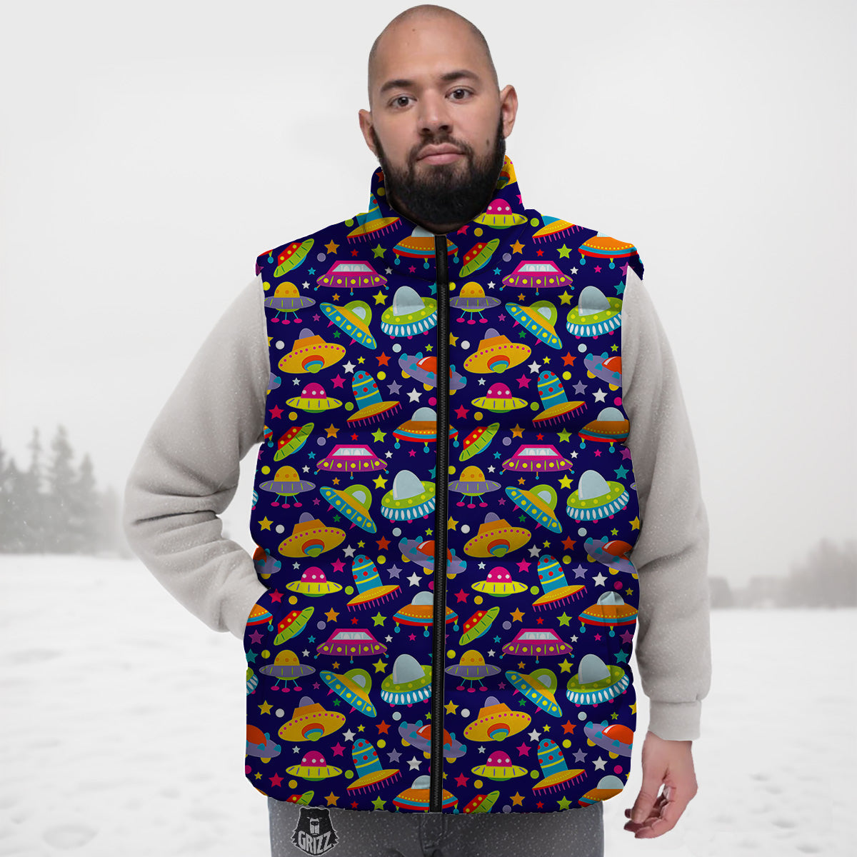UFO Colorful Print Pattern Down Vest-grizzshop