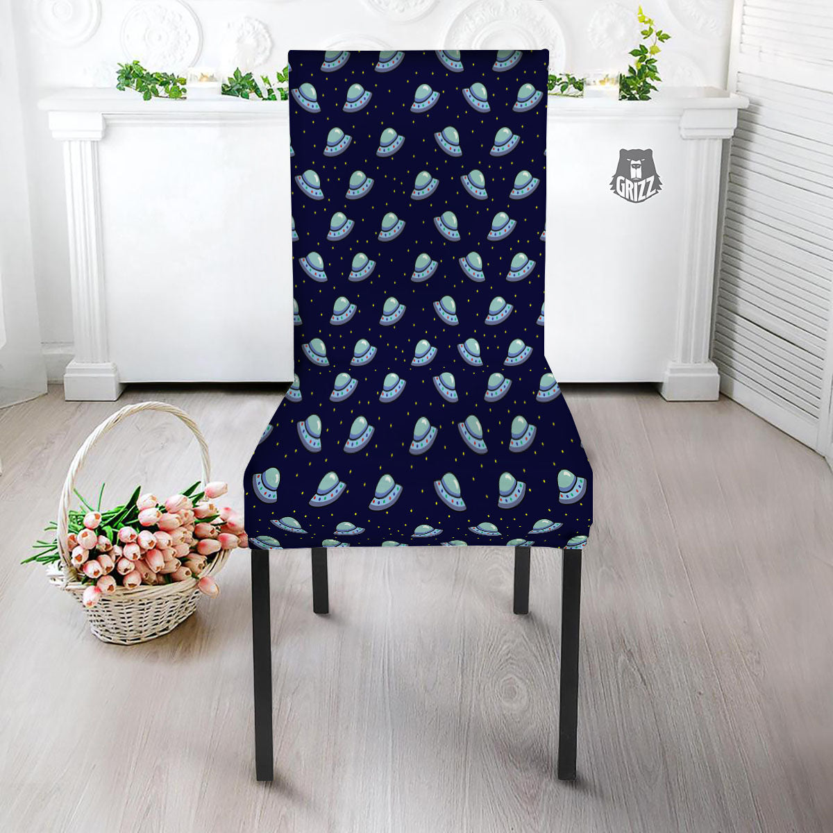 UFO Galaxy Print Pattern Dining Chair Slipcover-grizzshop