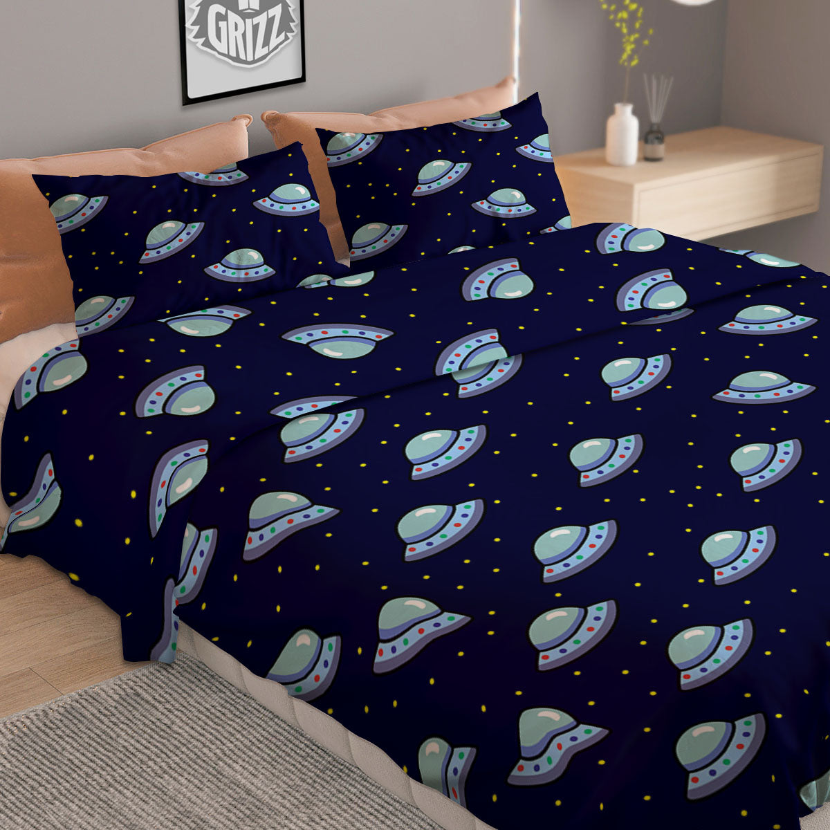 UFO Galaxy Print Pattern Duvet Cover Bedding Set
