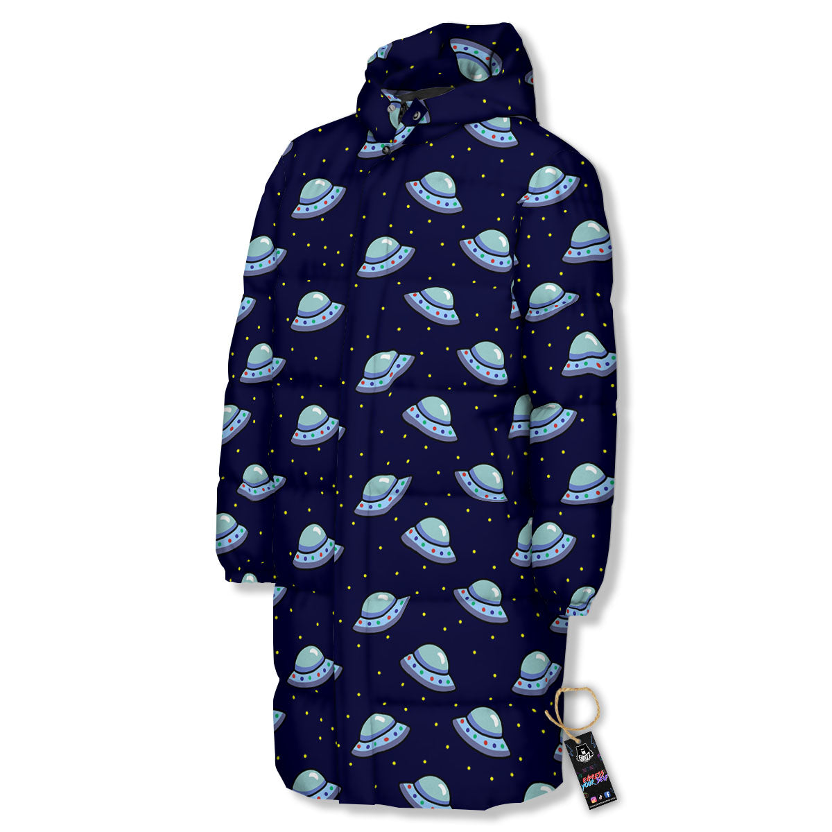 UFO Galaxy Print Pattern Long Down Jacket