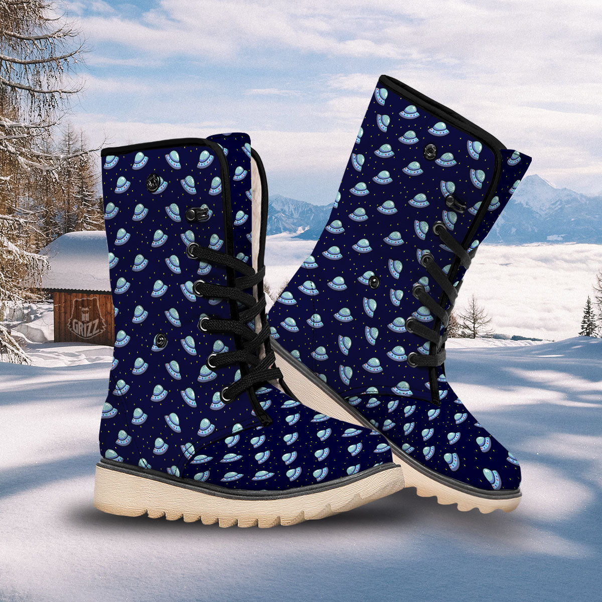 UFO Galaxy Print Pattern Snow Boots-grizzshop