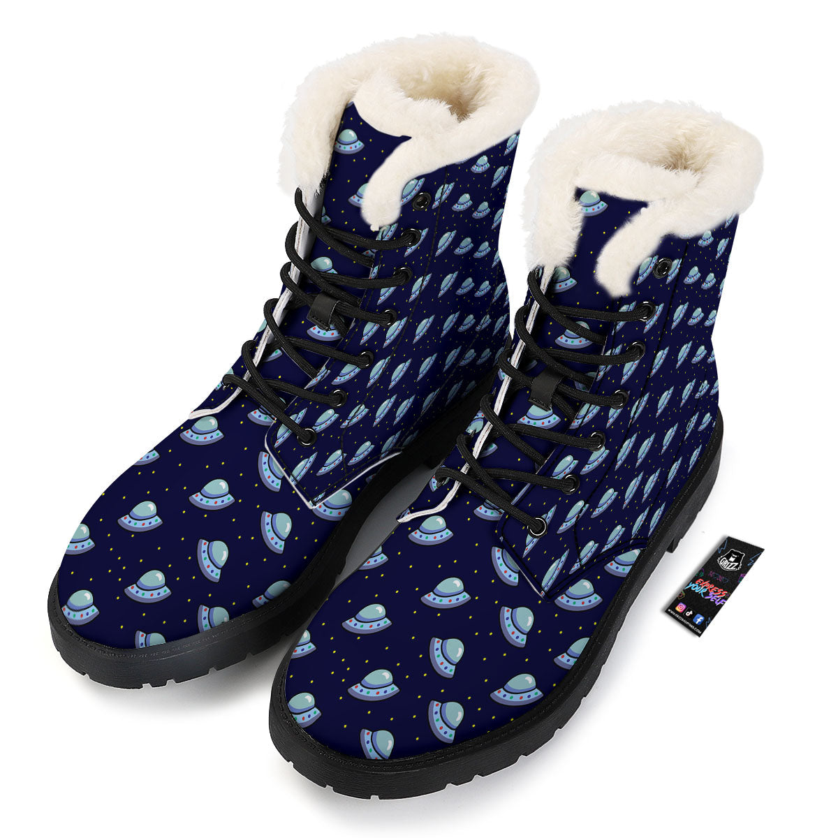 UFO Galaxy Print Pattern Winter Boots-grizzshop